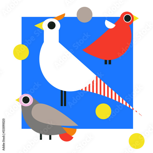 Cute vector birds set. Cartoon collection with bird.