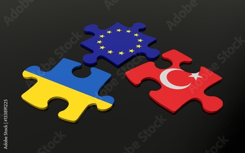 Puzzle with Europe, Turkey and Ukraine flags