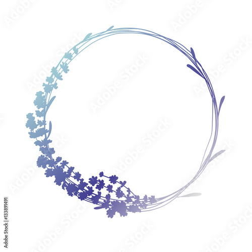 Fototapeta Naklejka Na Ścianę i Meble -  Silhouette of lavender wreath in blue and purple colors, isolated on white.