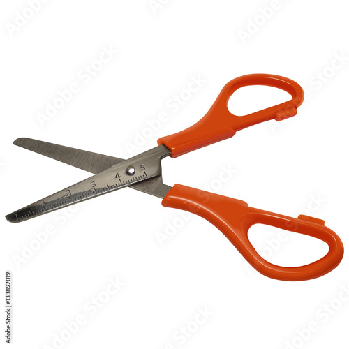 Realistic baby scissors with orange handles