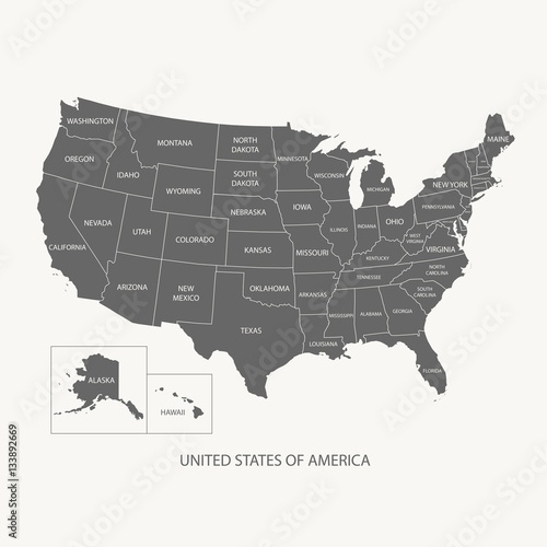USA MAP WITH NAME OF COUNTRIES,UNITED STATES OF AMERICA MAP, US MAP flat grey color illustration vector