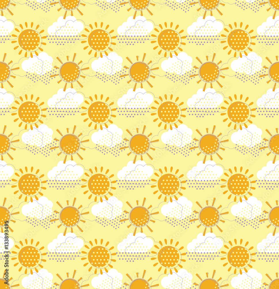 Sun with clouds seamless pattern