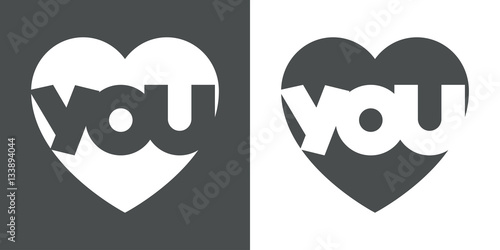 Icono plano YOU en corazon gris y blanco