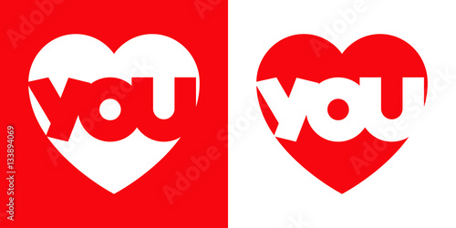 Icono plano YOU en corazon rojo y blanco