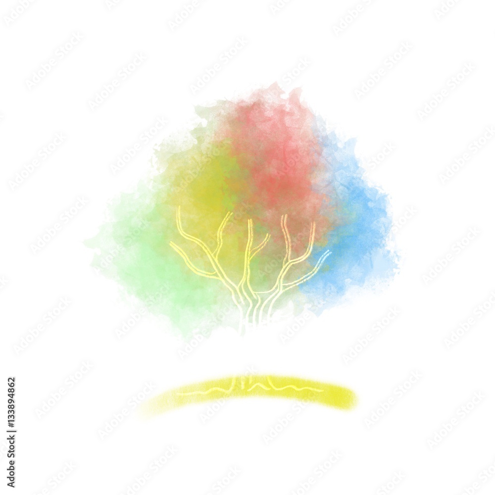 Four Season Colours Tree Watercolor Logo Symbol