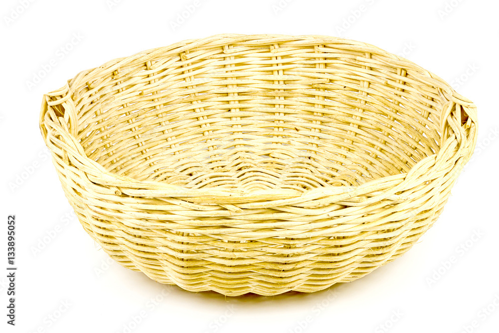 Empty wooden fruit or bread basket on white background Empty wooden fruit or bread basket on white background