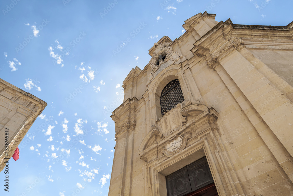 The Church of Our Lady of Victory facade in Valletta, Malta