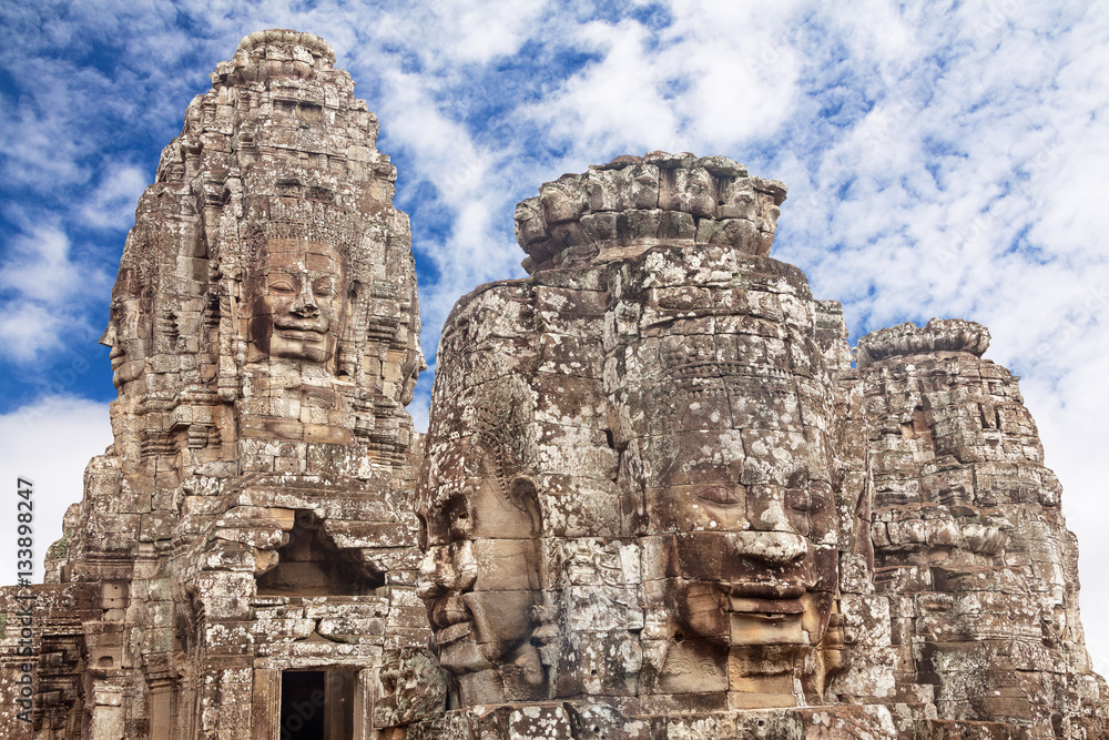 Ancient granite statues in Angkor Wat, Cambodia.