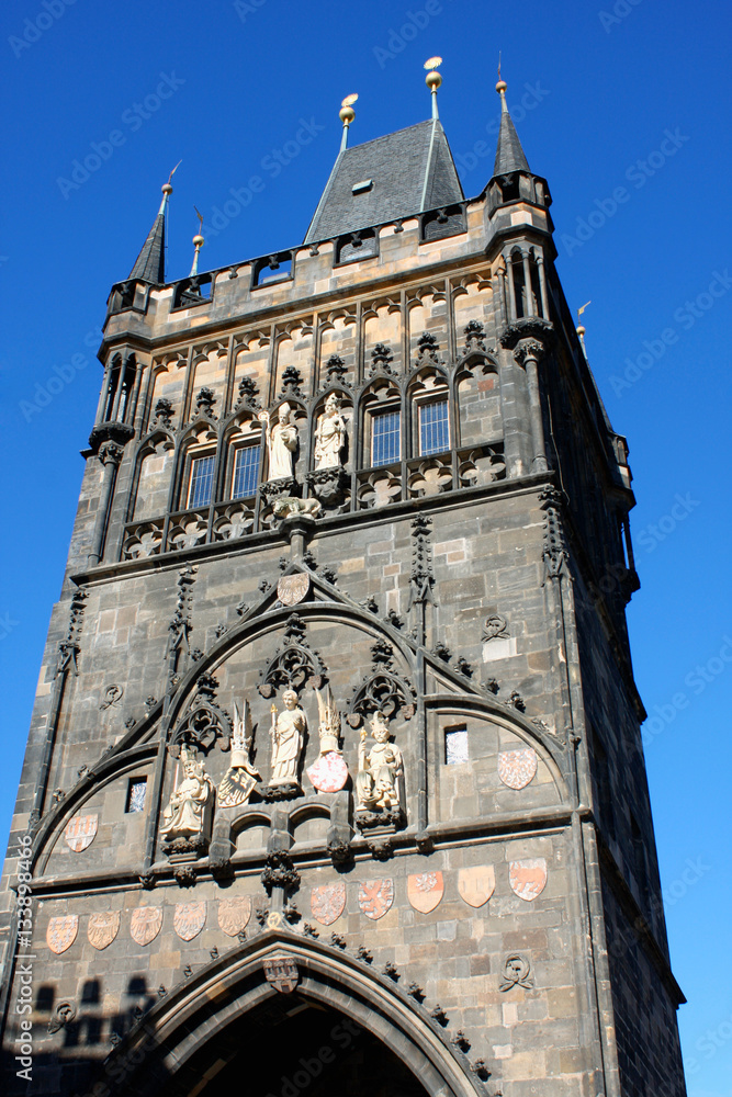 The Charles bridge tower monument located in Prague, Czech Republic.