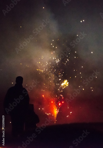 Family watching fireworks show. New year celebration. © M-Production