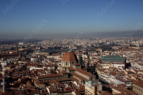 Obraz na plátně Florenz, Panoramablick vom Duomo mit Markthalle und Basilica di San Lorenzo