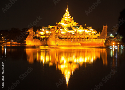 Karaweik palace at night, Yangon, Myanmar