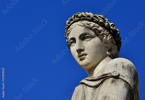 Classical roman or greek goddess statue with copy space
