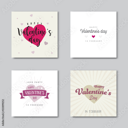 Set of valentines day backgrounds. Vector typographic lettering, valentines message with vintage feel for card, cover, tag, label, poster, flyer, banner design..
