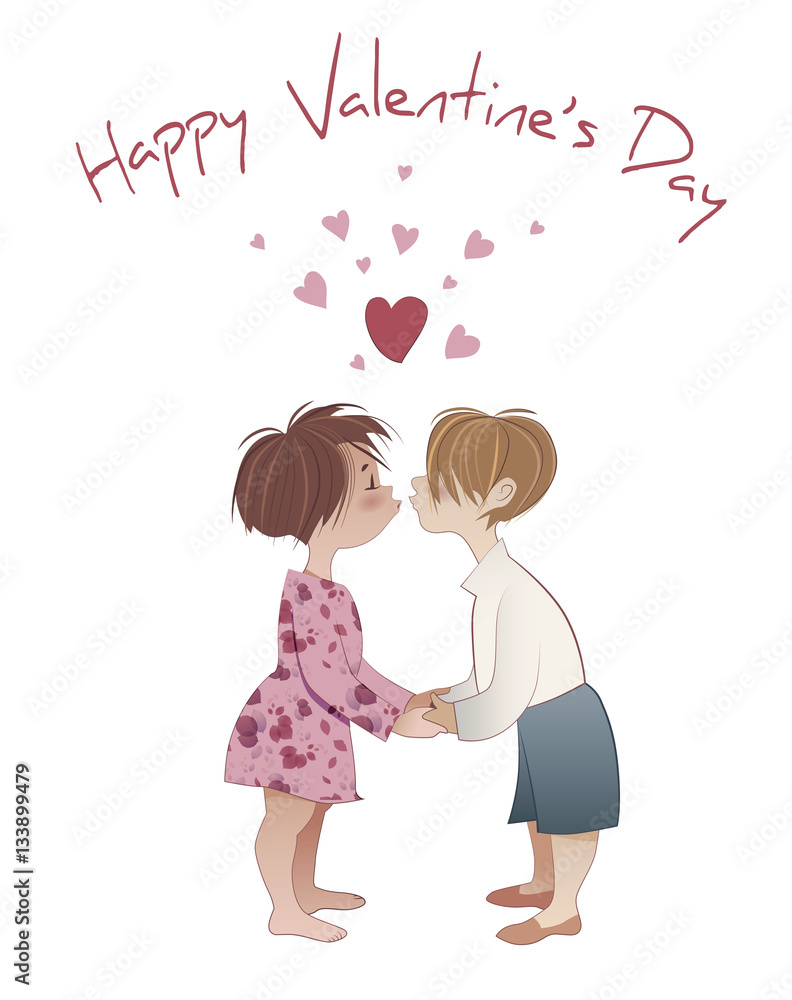 Valentine's Day. Boy and girl kissing isolated on white background Valentine's Day. Boy and girl kissing isolated on white background