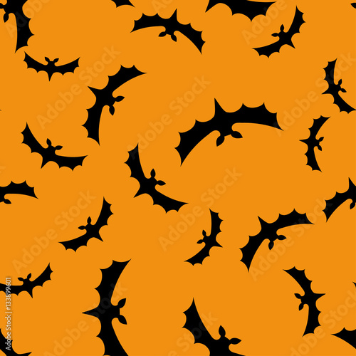 Seamless pattern background with bats. Black on orange texture