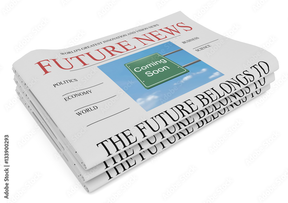 Future News Business Concept: Pile of Newspapers, 3d illustration on white background Future News Business Concept: Pile of Newspapers, 3d illustration on white background