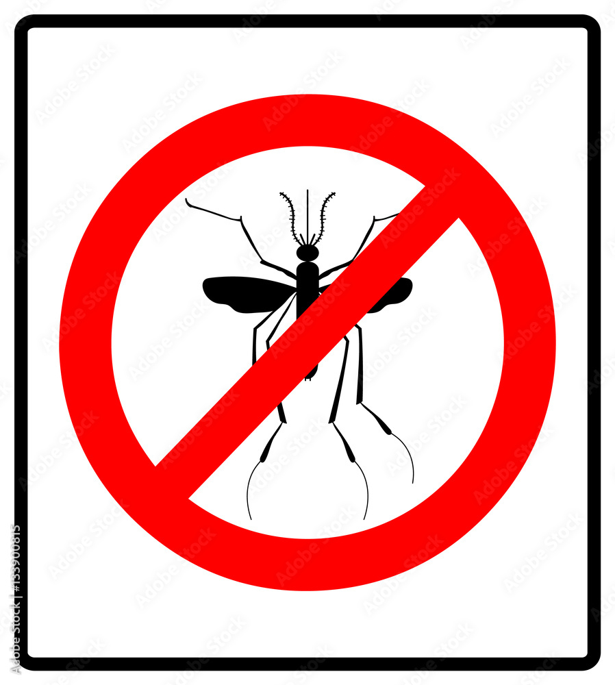 Warning, Prohibited sign with mosquito with. Stop Zika Virus. Stop Malaria. Stop Dengue.