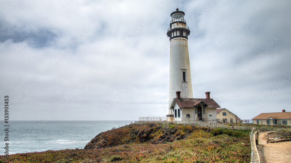 PESCADERO, CALIFORNIA, UNITED STATES - September 02, 2014: Lighthouse at Pigeon Point, Coastal Highway 1 San Francisco to Los Angeles