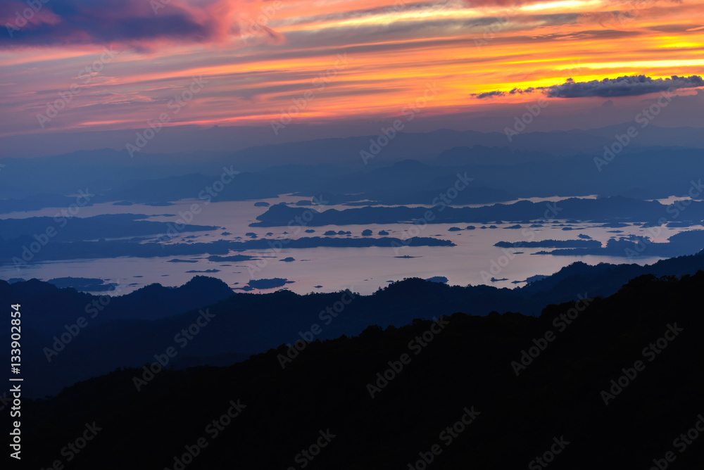 Beautiful freshwater lagoon with mountains island at sunset. Beautiful freshwater lagoon with mountains island at sunset.