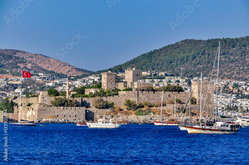 Saint Peter Castle (Bodrum Kalesi) in Bodrum, view from the sea, Turkey