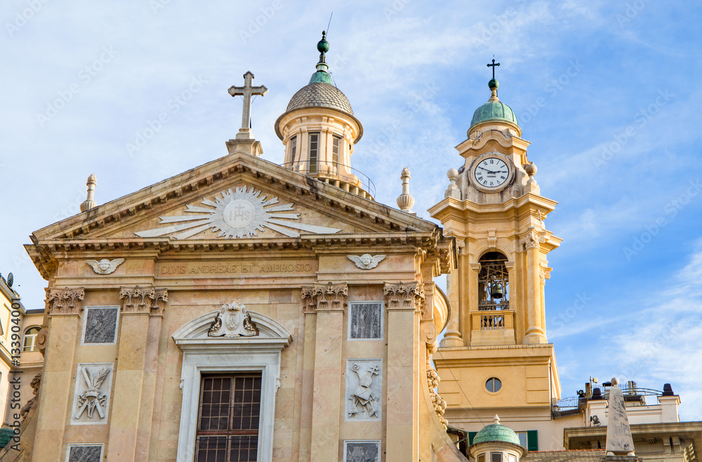 Jesus Church, (Chiesa del Gesù), detail of the facade, Genoa, (Genova), Italy