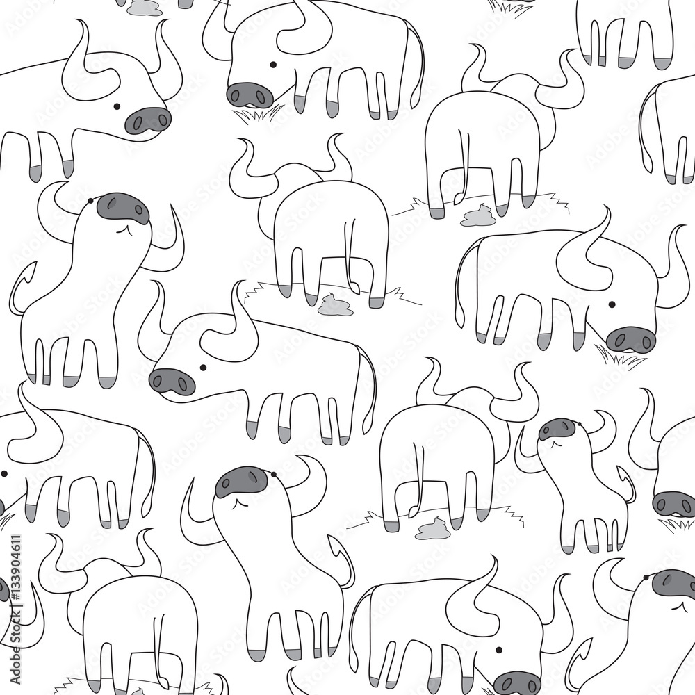 Seamless pattern of buffalo