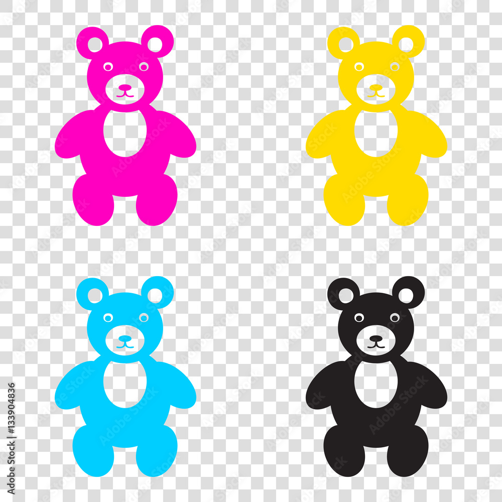 Teddy bear sign illustration. CMYK icons on transparent backgrou
