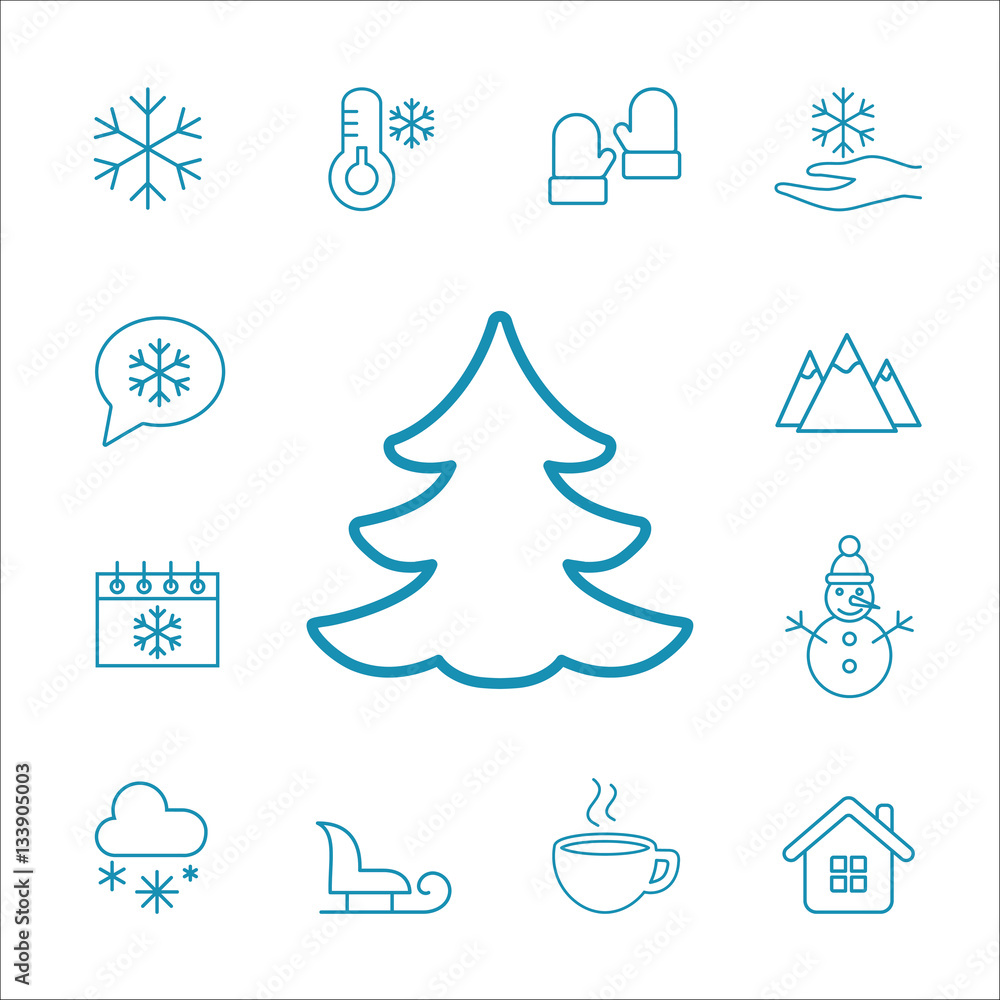 winter cold snow line icons set blue on white