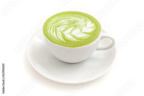 Green Tea Matcha latte in a cup on white background isolated
