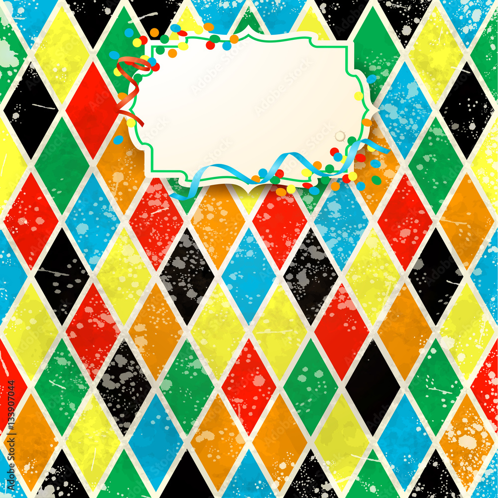 Harlequin background with label and streamers