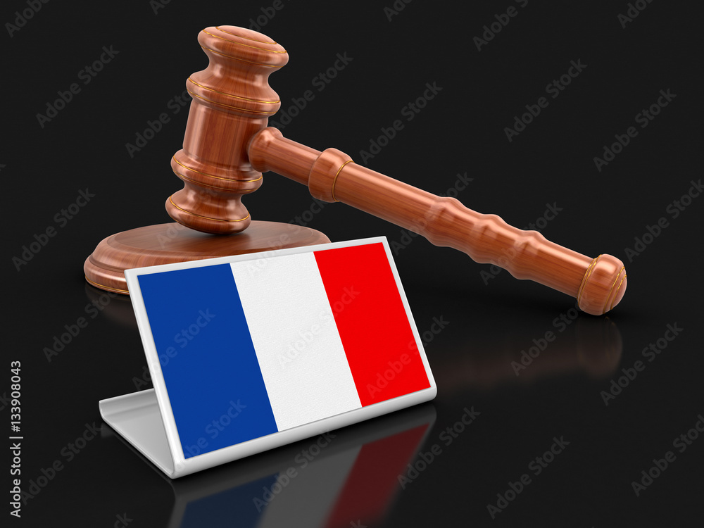 3d wooden mallet and French flag. Image with clipping path
