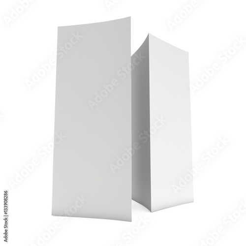 Blank paper triangle tent cards. 3d render illustration isolated. Table cards mock up on white background. © newb1