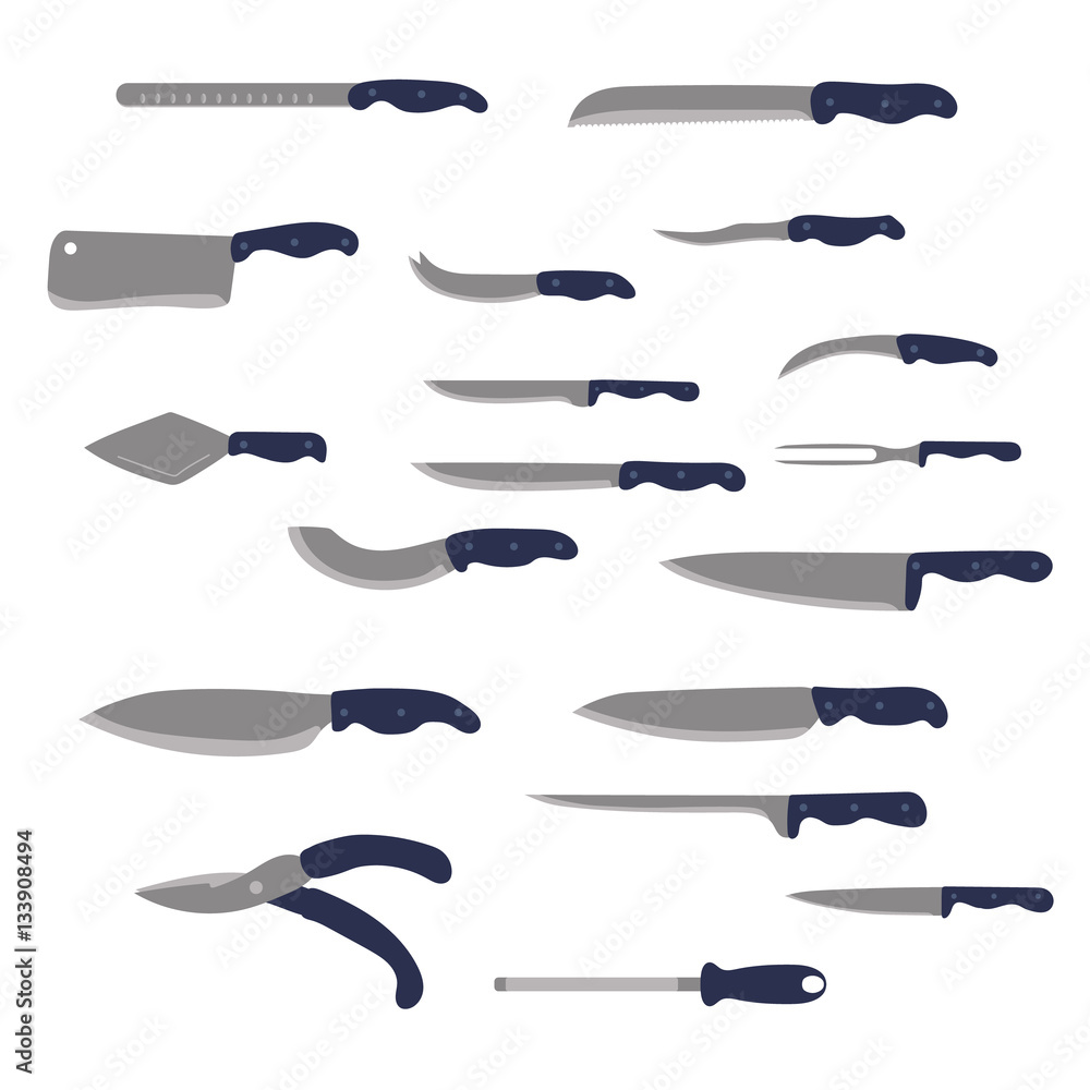 Kitchen Knives and tools set. Kitchen utensil. Cutlery Set. Vector illustration Kitchen Knives and tools set. Kitchen utensil. Cutlery Set. Vector illustration