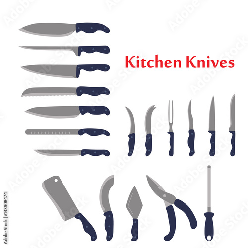 Kitchen Knives and tools set. Kitchen utensil. Cutlery Set. Vector illustration