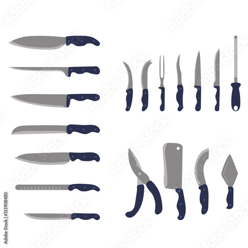 Kitchen Knives and tools set. Kitchen utensil. Cutlery Set. Vector illustration