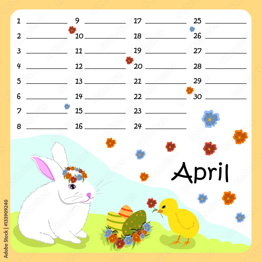 Vector birthday calendar for April Stock Vector | Adobe Stock