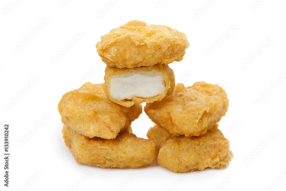 Fried chicken nuggets isolated on white background. Fried chicken nuggets isolated on white background.