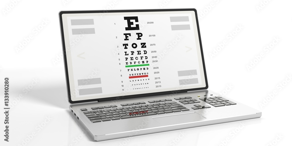 Eyesight test on a laptop. 3d illustration Eyesight test on a laptop. 3d illustration