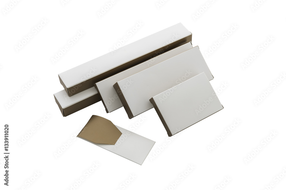 collection of various white and brown box and packages on white collection of various white and brown box and packages on white