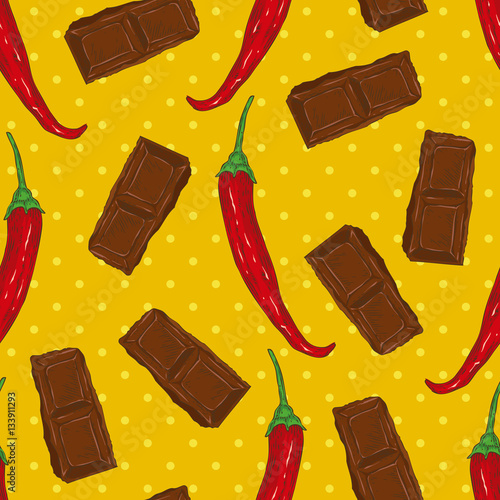 Seamless Pattern with Chocolate and Chili