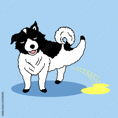 funny dog peeing happy hand drawn vector illustration