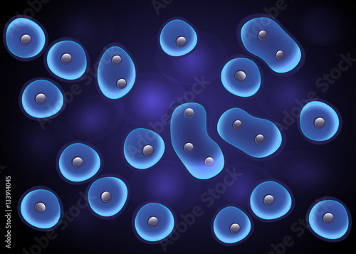 Cells blue background with Luminescence membrane effect and nucleus
