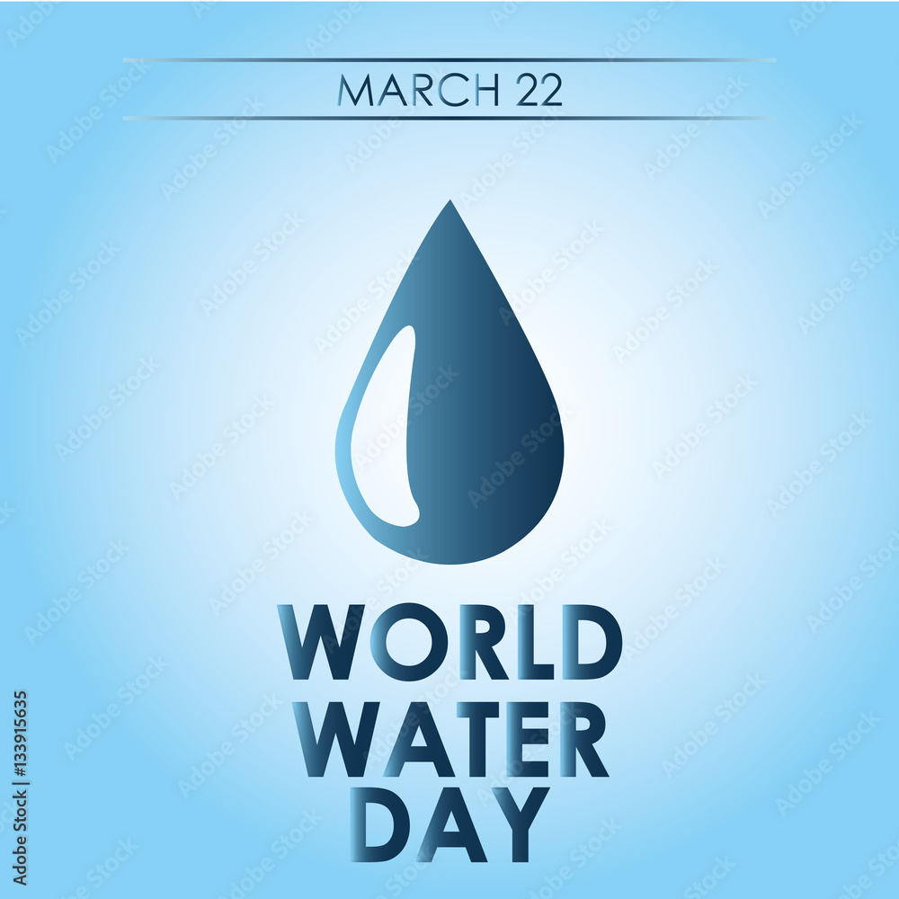 Big water drop blue background on degrade, world water day text Big water drop blue background on degrade, world water day text