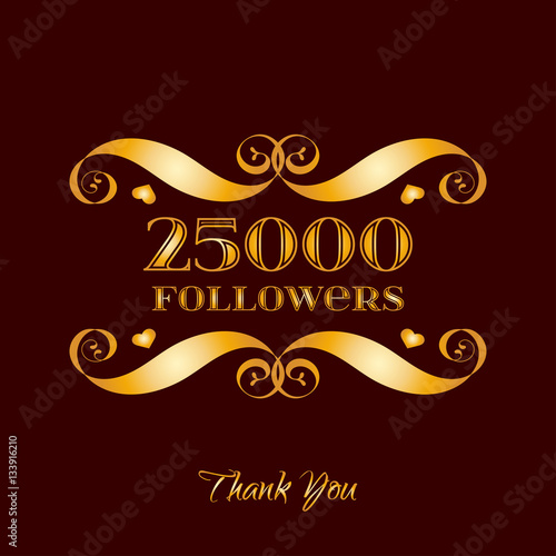Vector gold 25000 followers badge over brown