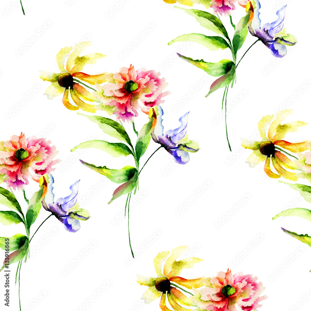 Seamless pattern with Original flowers