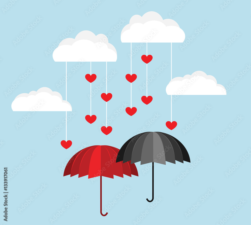 Valentine's day vector background. Two umbrellas as a symbol of a couple in love concept. Paper cut out like design. Valentine's day vector background. Two umbrellas as a symbol of a couple in love concept. Paper cut out like design.