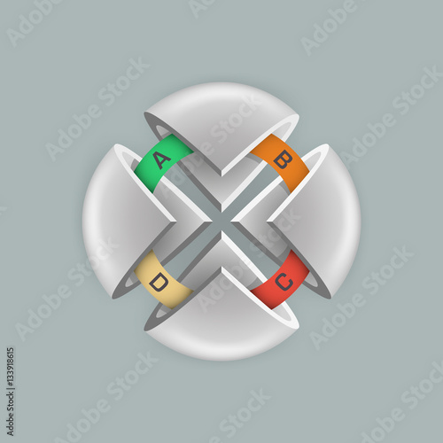 Sphere divided into 4 parts