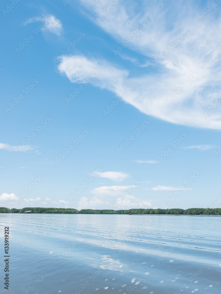 Blue sky cloud look like bird with river