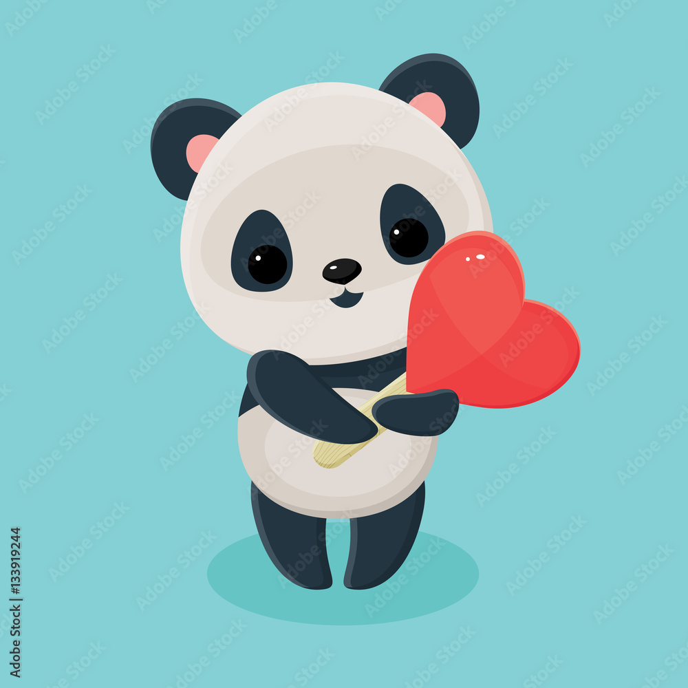 Obraz premium Panda trzymająca lizaka